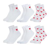 phnydreg 6 Pairs Heart Pattern Ankle Socks Red Heart Ruffle Quarter Socks for Women Girls, White, One size