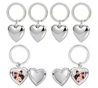 phnydreg 6 Pcs Silver Heart Locket Keychains 25mm Memory Photo Keychain Charms for Necklaces Jewelry Making Gift