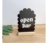Phocaea Acrylic Open Bar Sign, Wood Base, 5 x 7 Inches, Scalloped Arch Design, Modern Contemporary Style, Freestanding Table Decor for Banquets (Black)