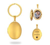 PHOCKSIN Custom Photo Locket Key chain for Women Gold Lockets Personalised Oval Locket Keychain Picture Locket withe Text Engraved Customised Gifts for Birthday
