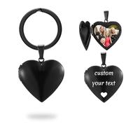 PHOCKSIN Custom Photo Locket Key chain for Women Personalised Black Heart Locket Keychains Customised Lockets Text & Symbols Engraved for Women