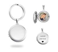 PHOCKSIN Custom Photo Locket Key chain for Women Round Silver Personalised Locket Keychain Customised Picture Text Engraved Lockets Gifts for Mum Daughter