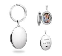 PHOCKSIN Custom Photo Locket Key chain with Text & Symbols Oval Silver Lockets Personalised Locket Keychain for Women Customised Lockets Gifts for Mum Daughter