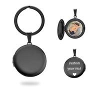 PHOCKSIN Custom Photo Lockets for Women Round Black Lockets Personalised Locket Keychain Picture Locket Key chain withe Text Engraved Customised Gifts for Women