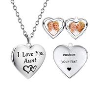 PHOCKSIN I Love you Aunt Custom Locket Necklace for Aunt Personalised Heart Photo Locket Necklace Customisable Memorial Lockets That Holds Pictures for Women & Girls