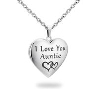 PHOCKSIN I Love You Auntie Silver Heart Locket Necklace For Women Aunt Gifts For Mothers Day Photo Locket Necklace With Picture Inside