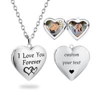 PHOCKSIN I Love You Forever Locket Necklace Personalised Silver Heart Photo Locket Necklace That Holds Pictures Love Heart Lockets Necklaces for Birthday Gifts