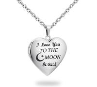 PHOCKSIN I Love You To The Moon And Back Locket Necklace With Picture Silver Heart Lockets Necklace For Girls