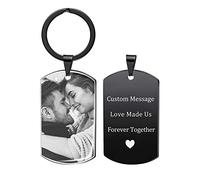 PHOCKSIN Personalised Memorial Dog Tag Keyring for Men, Black Tag Custom Engraving Picture & Text Key ring Photo Keyring for Boyfriend/Brother