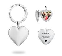 PHOCKSIN Personalised Photo Locket Key chain for Women Silver Heart Locket Keychain with Custom Text Engraved Customised Lockets Gifts for Women