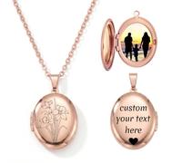 PHOCKSIN Rose Gold Oval Locket Necklace 12 Birth Flowers Personalised Necklace that Holds Pictures Customised Gifts Locket Necklaces for Girls Birthday