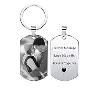 PHOCKSIN Silver Dog Tag Keyring Laser Engraving Date/Text/Pictures Personalised Key Ring Custom Gifts for Men Women Boys Girls