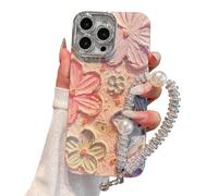 PHOEACC Compatible for iPhone 16 Pro Max Case with Glitter Camera Lens Protector & Wrist Strap, Cute Bling Retro Oil Painting Flowers Women Girls Phone Cover 16 ProMax (Colorful Floral)