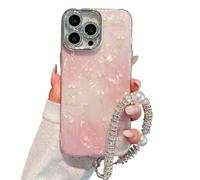 PHOEACC Compatible for iPhone 16 Pro Max Case with Glitter Camera Lens Protector & Wrist Strap, Cute Bling Aesthetic Flowers Women Girls Phone Cover for iPhone 16 ProMax (Pink Tulip)