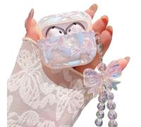 PHOEACC Compatible with AirPods 4th Generation Case Cute Elegant Bow Ribbon Design with Glitter Keychain Luxury White Shell Pearl Protective Girls Women Cover for Airpod 4 Case Bow