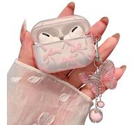 PHOEACC Compatible with AirPods Pro 2 Case Clear Cute Bow Ribbon Aesthetic Design with Butterfly Keychain TPU Protective Case for Women Girl for Airpod Pro 2 (Pink Bow)