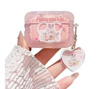 PHOEACC Cute Airpod Pro 2 Case Cartoon Kawaii Animal Design with Keychain Soft Protective Cover Compatible with AirPods Pro 2nd/1st Generation Case for Girls Women (Pink Cat Puppy)