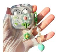 PHOEACC for Airpod 4 Case Cute Aesthetic 3D Flower Clear Soft TPU Protective Cover with Keychain Compatible with AirPods 4th Generation Case 2024 for Girls Women (Floral Green)