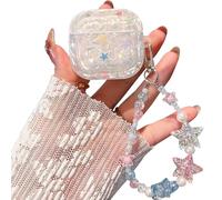 PHOEACC for AirPod 4 Case Cute Dream Shell Pearl Shockproof Protective Cover with Strap Keychain Compatible for AirPods 4th Generation for Women Girls (Colored Stars)