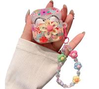 PHOEACC for AirPod 4 Case Cute Flower with Wrist Strap Keychain TPU Shockproof Protective Cover Compatible with AirPods 4th Generation Case for Girls Women (3D Floral Colored)