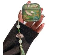 PHOEACC for AirPod 4 Case for Women Girls Cute Cultural Lucky Elegant Crane with Tassels Charm TPU Protective Cover Compatible for AirPods 4th Generation (Green Crane)