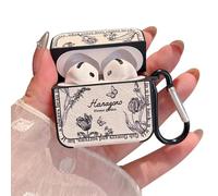 PHOEACC for AirPod 4 Case for Women Girls Cute Retro Flower Design with Keychain PU Leather Squre Shockproof Protective Cover Compatible with AirPods 4th Gen Case (Retro Rose White)