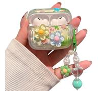 PHOEACC for Airpod Pro 3 Case 2025 Cute Aesthetic 3D Flower with Keychain Clear TPU Protective Cover Compatible with AirPods Pro 3rd Generation Case for Girls Women (Floral Blue Yellow)
