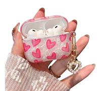 PHOEACC for Airpod Pro 3 Case 2025 Cute for Girls Women Romantic Love Shell Pearl Protective Cover with Keychain Compatible for Airpods Pro 3rd Generation Case (Hot Pink Hearts)