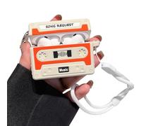 PHOEACC for AirPod Pro 3 Case 2025 Cute Funny 3D Cassette Tape Soft Silicone Shockproof Protective Case with Wrist Strap Compatible for AirPods Pro 3rd Generation (Orange Recorder)