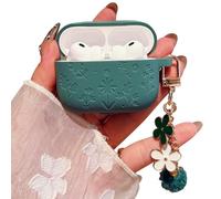PHOEACC for AirPod Pro 3 Case 2025 for Women Girls Cute Flower Engraved Soft Silicone Protective Cover with Keychain Compatible for AirPods Pro 3rd Generation (Pine Green Floral)