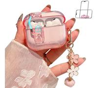 PHOEACC for AirPod Pro 3 Case 2025 with Lock & Phone Stand for Women Girls Cute Soft TPU Protective Cover with Flower Keychain Compatible for AirPods Pro 3rd Geneneration (Pink Locking)
