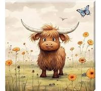 Phoebe Baby Highland Cow Nursery Wall Canvas Picture Art (10” x 10”)
