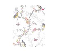 Phoebe Birds Wallpaper Holden White 98080 - Mica-Highlight Branches with Birds & Butterflies, 10m x 52cm, Paste-The-Wall, Luxury Heavyweight Paper