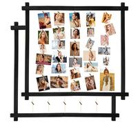 PHOENANCEE Wood Photo Display Board - Hanging Collage Picture Frame Wall Mount, Holds Any Size Photos Cards Souvenirs Stamps, for Multiple Pictures, with Clips, Set of 2(Rustic Black)