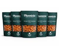 Phoenicia Honey Chilli Cashews 500g | Single, 3 Pack & 5 Pack Options | Sweet & Spicy Roasted Cashew Nuts | Crunchy High Protein Snack | Ideal for Parties, Salads, Trail Mix (Pack of 5)