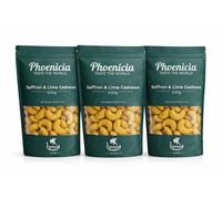 Phoenicia Saffron & Lime Cashews 500g | Single, 3 Pack & 5 Pack Options | Roasted Cashew Nuts with Citrus Zest & Aromatic Saffron | Premium Savoury Snack for Sharing & Entertaining (Pack of 3)