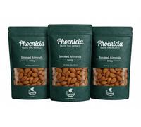 Phoenicia Smoked & Salted Almonds Bundle 500g x1, x3 & x5 Packs | Artisanal Smoked Crunchy Almond Nuts | Savoury Roasted Snack | High Protein Nut Snack | Ideal for Snacking, Salads (Pack of 3)