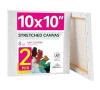 PHOENIX 10x10 Inch Pack of 2 Canvas - Square Stretched Canvases for Painting, 8 Oz Triple Primed 5/8 Inch Profile 100% Cotton White Blank Framed Canvas for Oil Acrylic & Pouring Art