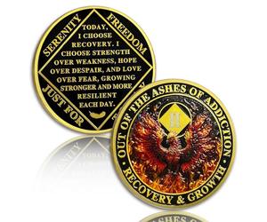 Phoenix 2 Year Sobriety Coin Flame Two Year Sobriety Chip NA Chips and Medallion Narcotics Anonymous Chip AA Chip Recovery Anniversary Token Sobriety Gifts for Men Women Narcotics Anonymous Gift