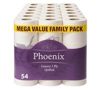 Phoenix 54 Rolls Luxury 3 Ply Quilted Toilet Paper | Ultra Soft & Strong | Long Lasting Bulk Family Pack | Premium Bathroom Tissue | Septic Safe | Unscented | Eco Friendly