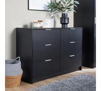 Phoenix 6-Drawer Wide Chest of Drawers - 120x40x80 cm, Black Oak Finish, 3+3 Side-by-Side with Silent-Glide Runners