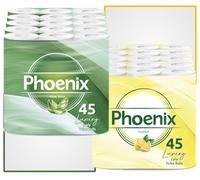 Phoenix 90 Toilet Rolls 3 Ply - Bulk Pack with 45 Aloe Vera Scented and 45 Lemon Scented Quilted Tissue, Soft, Strong, and Absorbent Bathroom Tissue Paper