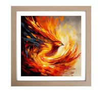 Phoenix Abstract Art No.1 Framed Print | 18x18 Inch Oak Framed Wall Art | Ready to Hang | Abstract Fantasy Picture | Living Room Bedroom Lounge Office