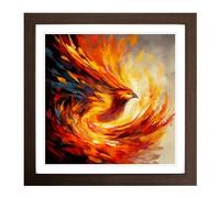 Phoenix Abstract Art No.1 Framed Print | 18x18 Inch Walnut Framed Wall Art | Ready to Hang | Abstract Fantasy Picture | Living Room Bedroom Lounge Office