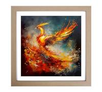 Phoenix Abstract Art No.2 Framed Print | 18x18 Inch Oak Framed Wall Art | Ready to Hang | Abstract Fantasy Picture | Living Room Bedroom Lounge Office
