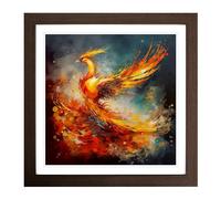 Phoenix Abstract Art No.2 Framed Print | 18x18 Inch Walnut Framed Wall Art | Ready to Hang | Abstract Fantasy Picture | Living Room Bedroom Lounge Office