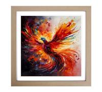 Phoenix Abstract Art No.3 Framed Print | 18x18 Inch Oak Framed Wall Art | Ready to Hang | Abstract Fantasy Picture | Living Room Bedroom Lounge Office