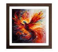 Phoenix Abstract Art No.3 Framed Print | 18x18 Inch Walnut Framed Wall Art | Ready to Hang | Abstract Fantasy Picture | Living Room Bedroom Lounge Office