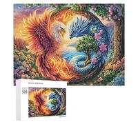 Phoenix And Dragon in Yin Yang 500 Piece Jigsaw Puzzle for Couples Relaxing Indoor Time Brain Coordination Gift for Housewarming 500 PCS