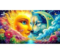 Phoenix-and-Wolf-in-Cosmic-Embrace Jigsaw Puzzles for Adults: 1000-Piece Recycled Cardboard Decoration 38x26cm/1000pcs